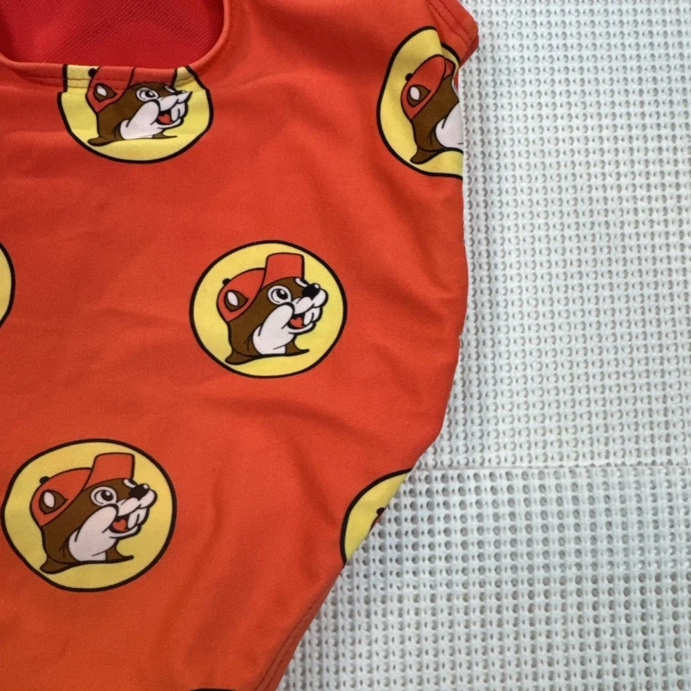 Buc-ee's Baby Swimsuit 12-18M One Piece Red Beaver Print Girls Ruffle Cute